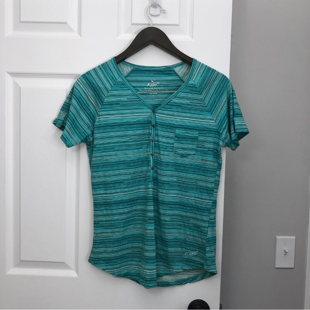 Kuhl Teal Striped Short Sleeve Tee